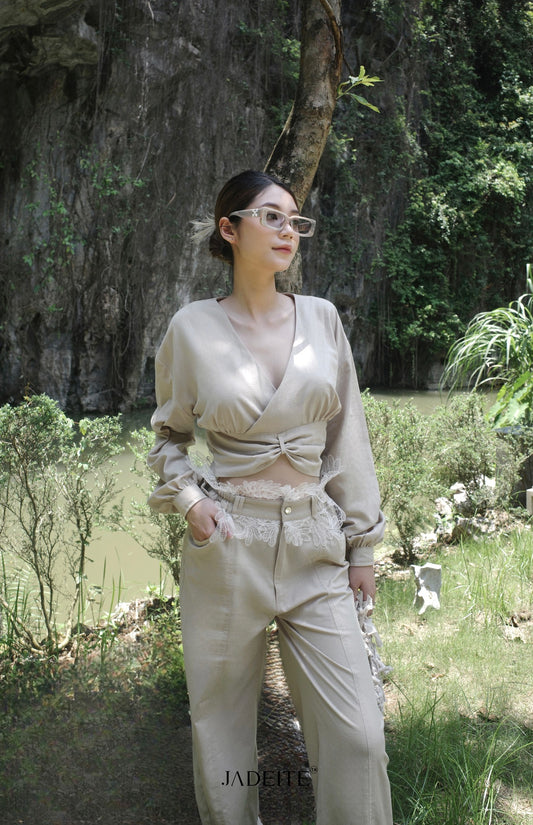 Bow-belt Linen Top & Gen Z to L Pants