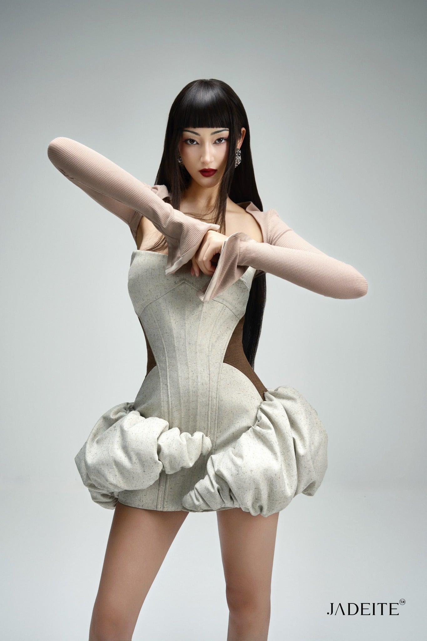 Hour-Glass coffee Cloudy Dress & Ballet Nude Crop-top