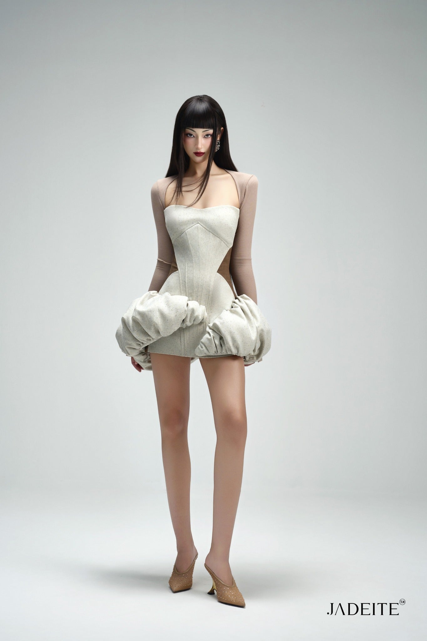 Hour-Glass coffee Cloudy Dress & Ballet Nude Crop-top